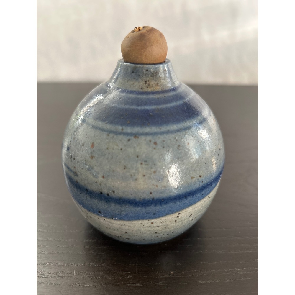 Vintage Studio Pottery Oil Lamp Blue Grey Stoneware Signed Hand Thrown Glazed - Picture 2 of 6